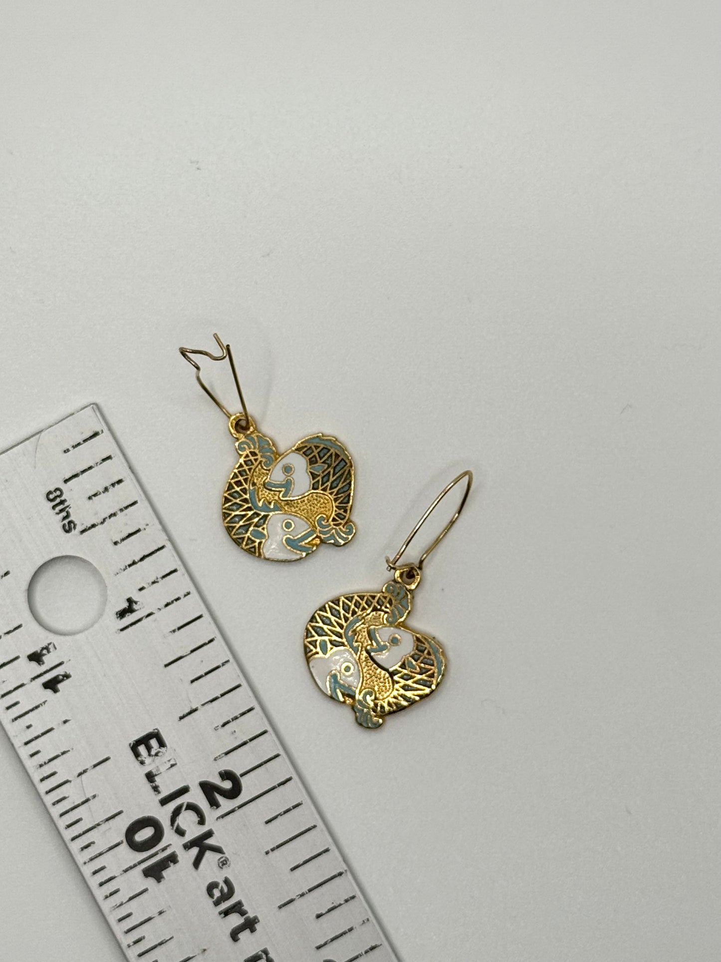 gold tone cloisonne fish earrings