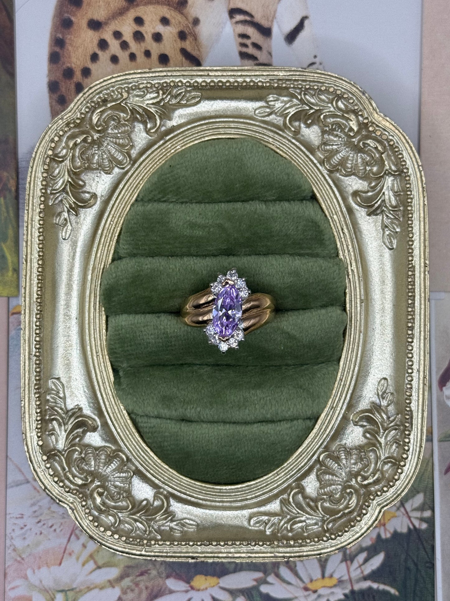 Vintage Gold Tone Purple Stone Ring Size 7