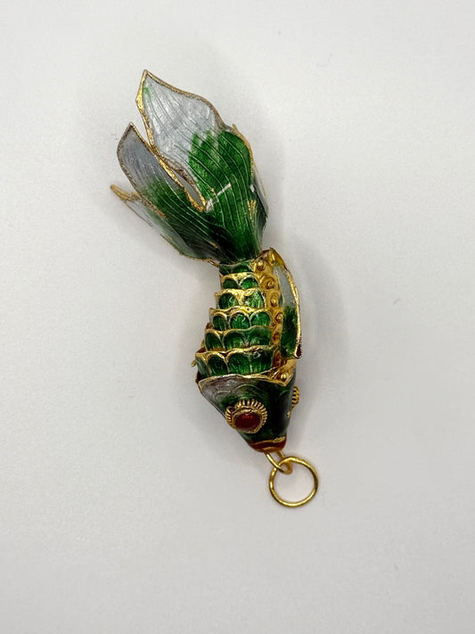 gold tone enameled articulated fish pendant