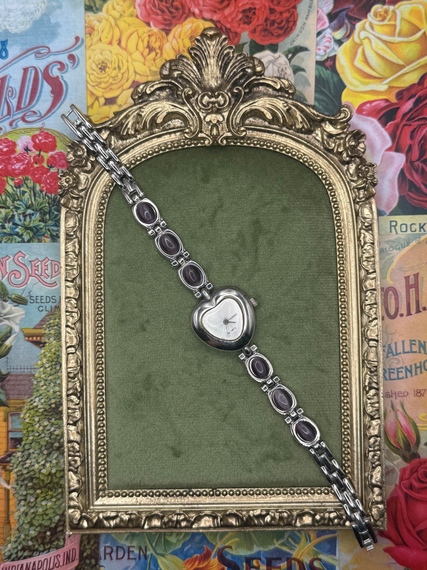 Working Vintage Silver Tone Heart Watch 7”