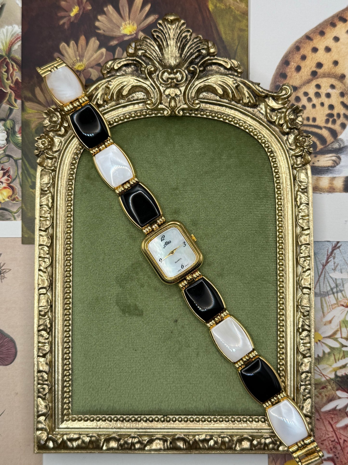 Working Vintage Gold Tone Gemstone Watch