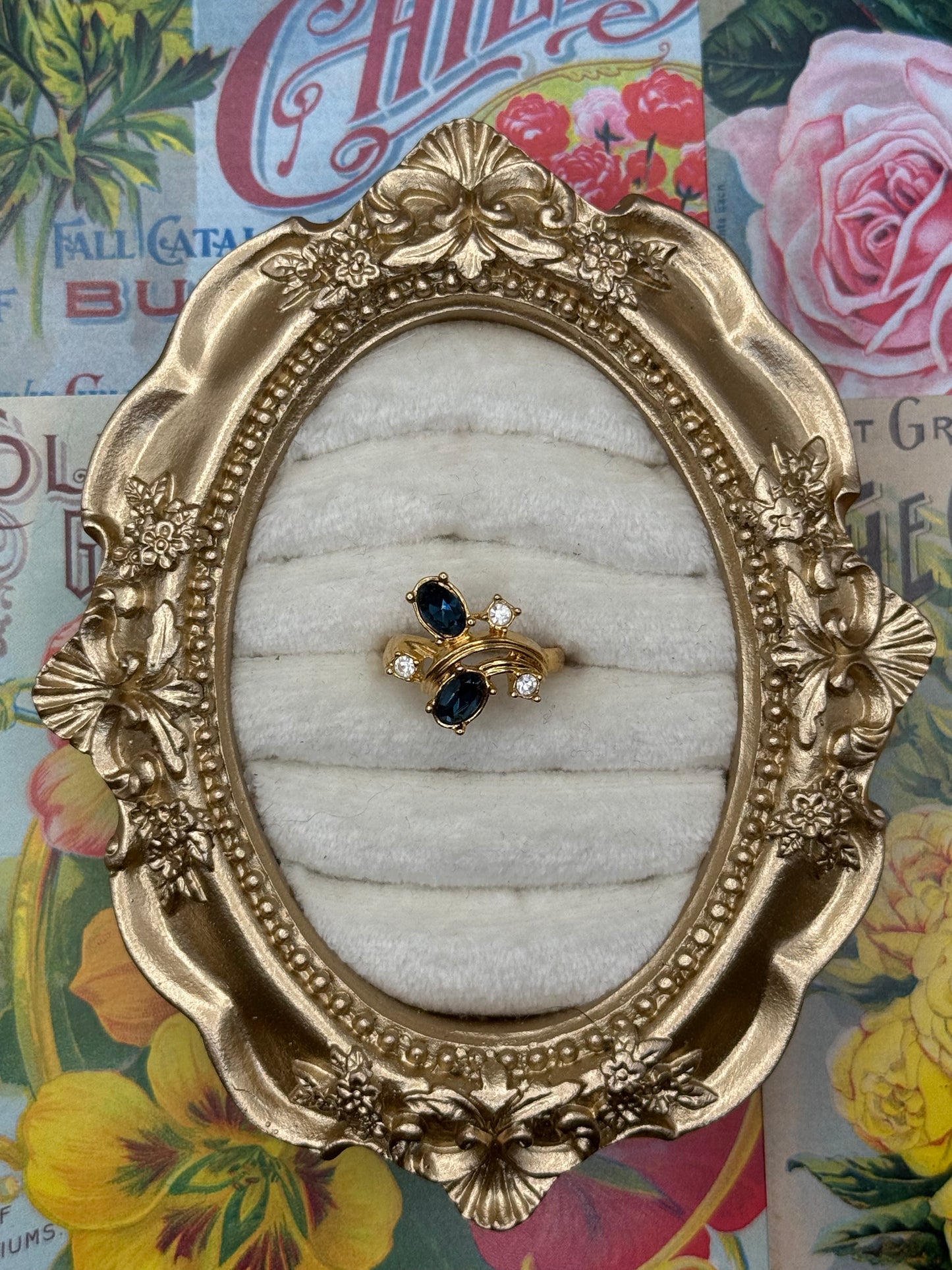 Vintage Gold Tone Blue Stone Avon Ring Size 6