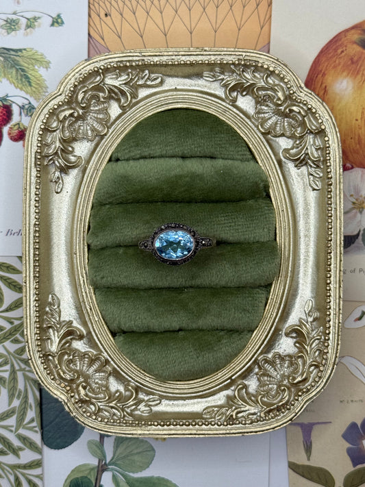 Vintage Sterling Silver & Marcasite Gemstone Ring Size 8