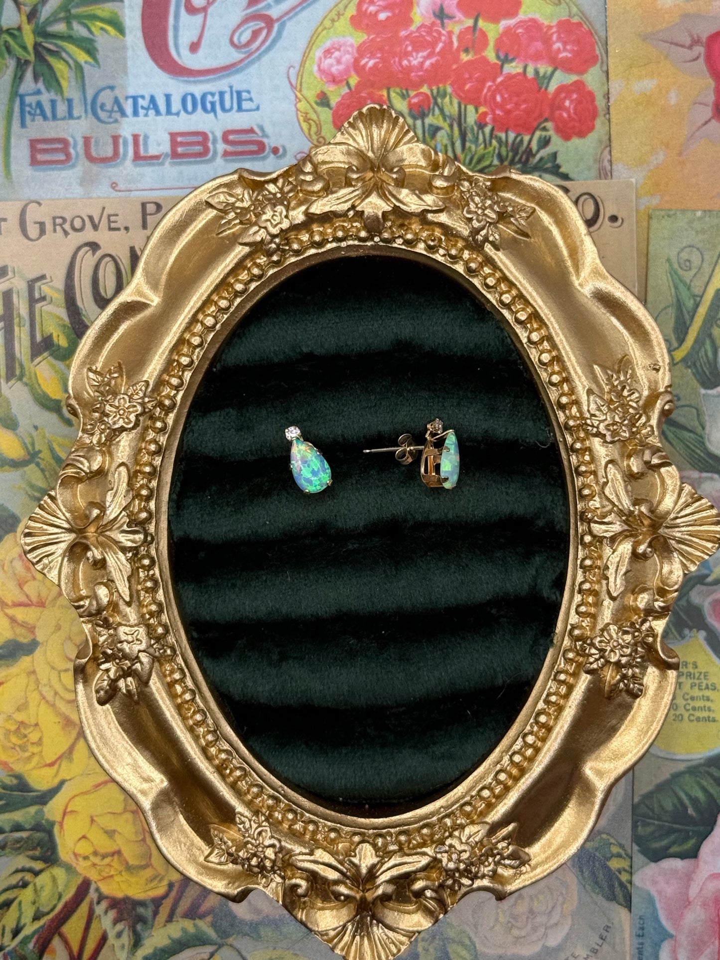 10k Gold Created Opal Studs 1/3”