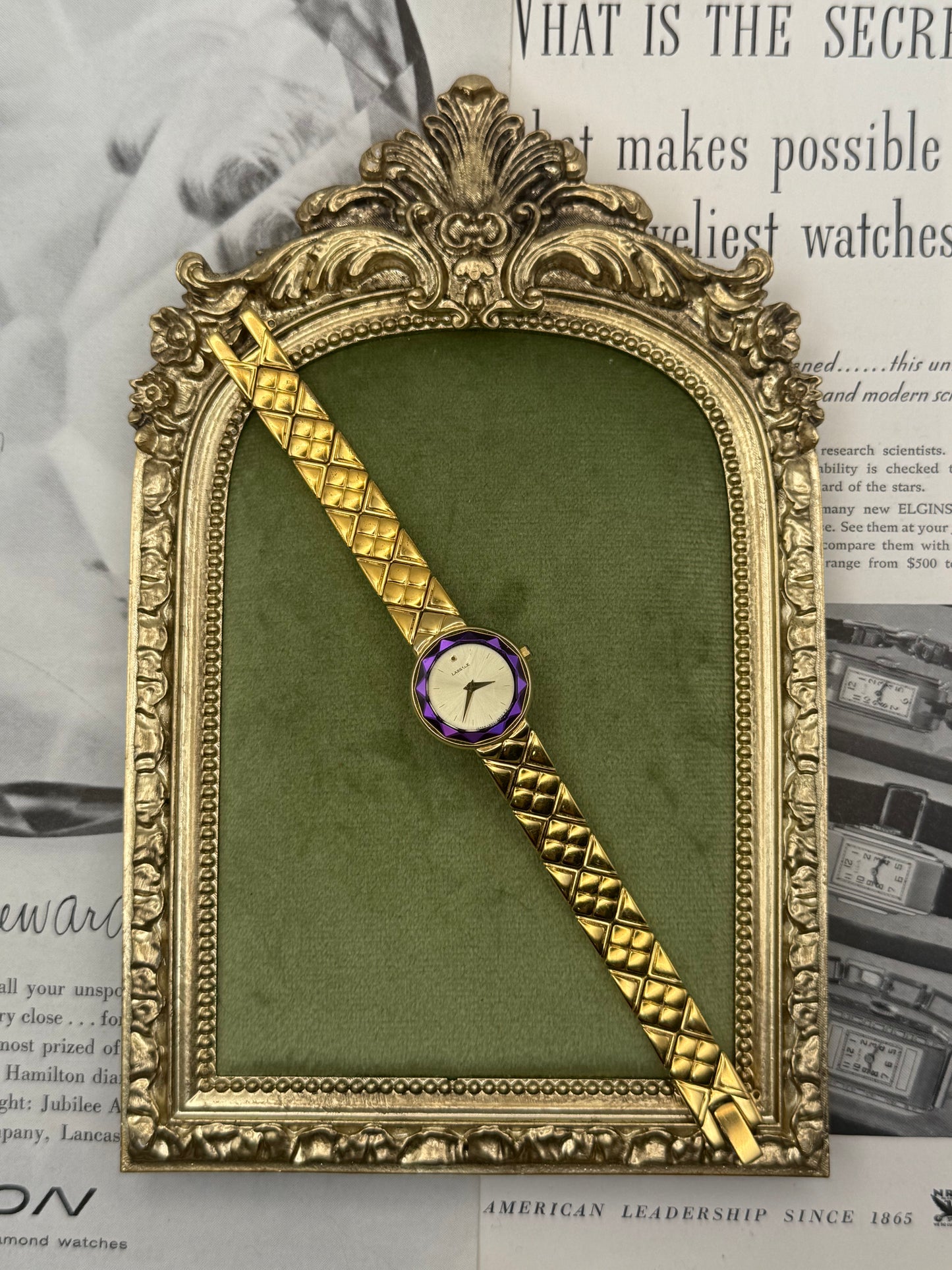 Working Vintage Gold Tone Rare Seiko Lassale Purple Dial Watch