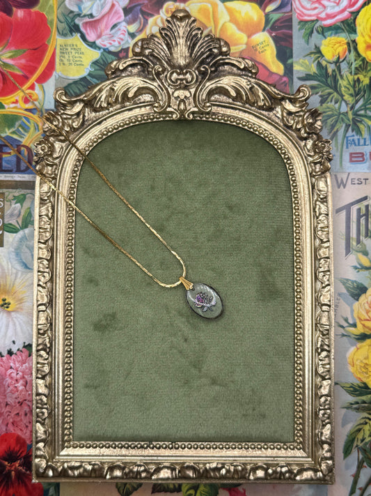 Vintage Gold Tone Iridescent Rose Necklace 18”