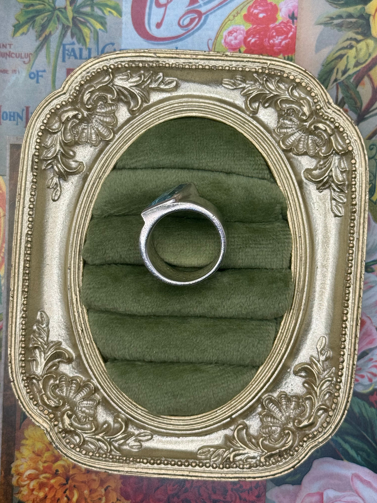 Sterling Silver Slanted Stone Gemstone Ring Size 6.5