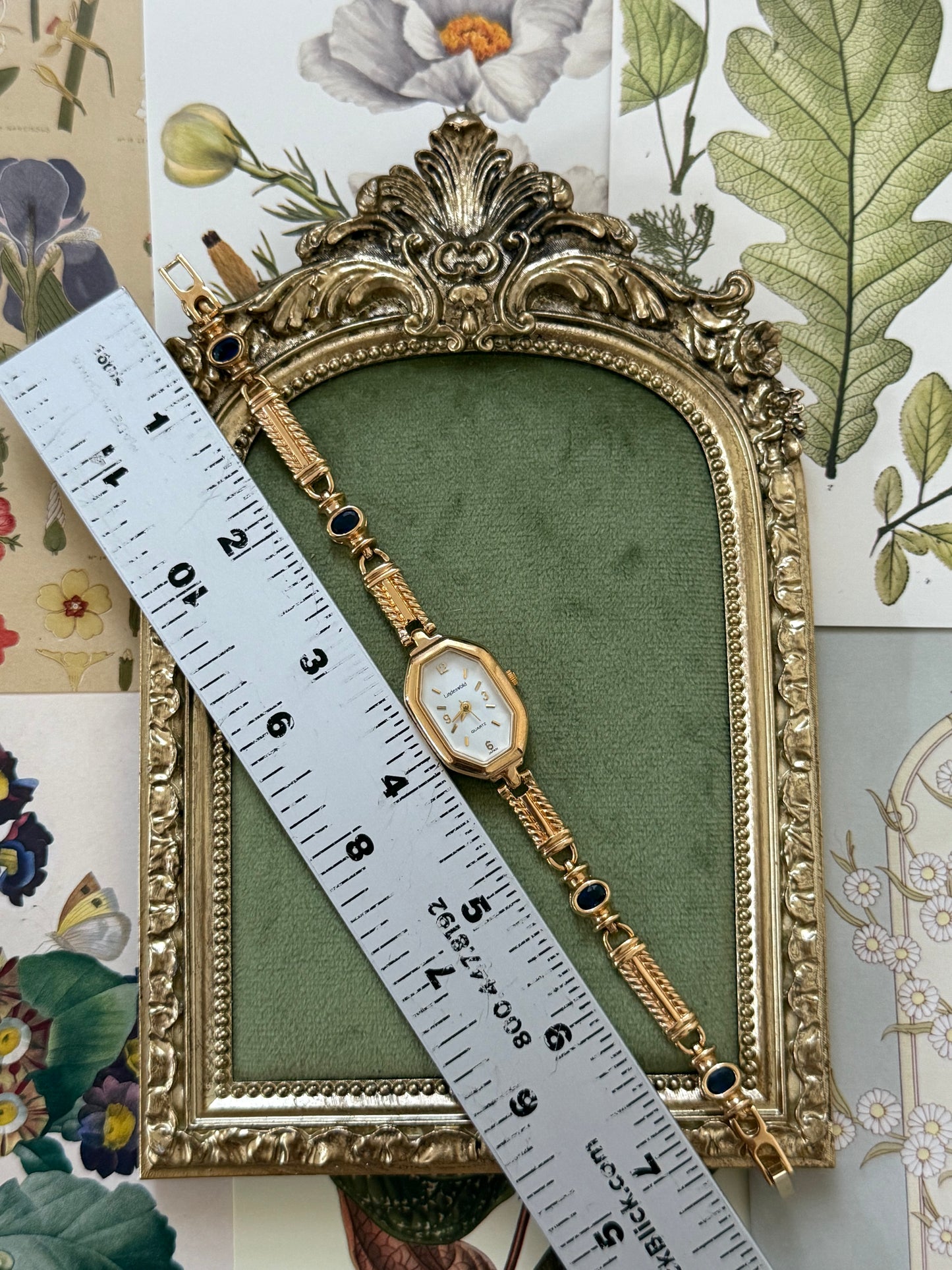 Working Vintage Gold Tone Blue Stone Watch