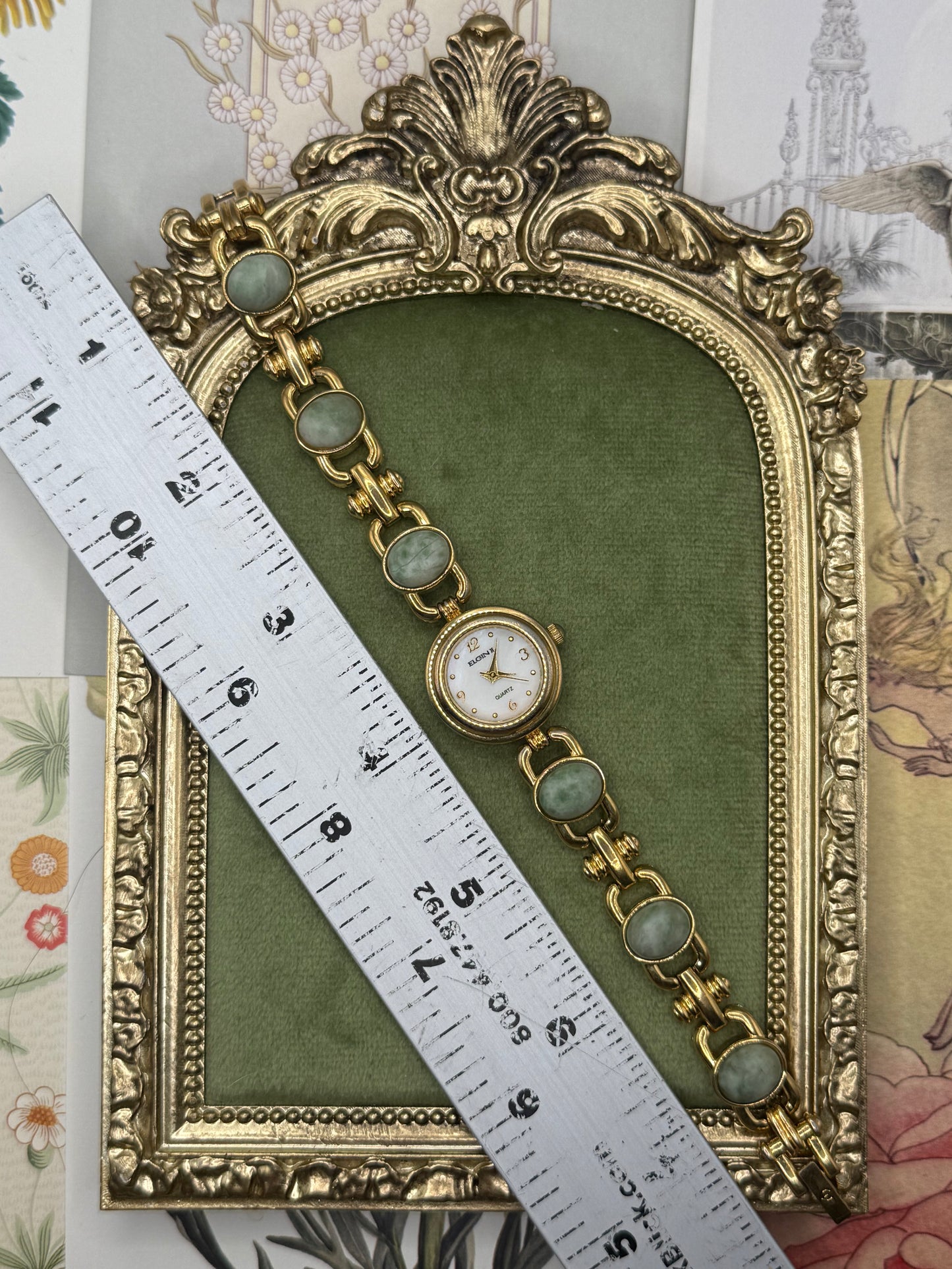 Working Vintage Gold Tone Jade Watch