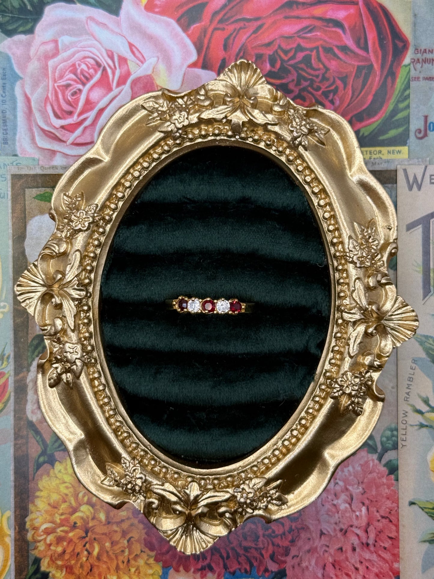 Vintage Gold Tone Faux Garnet Stacker Ring Size 9
