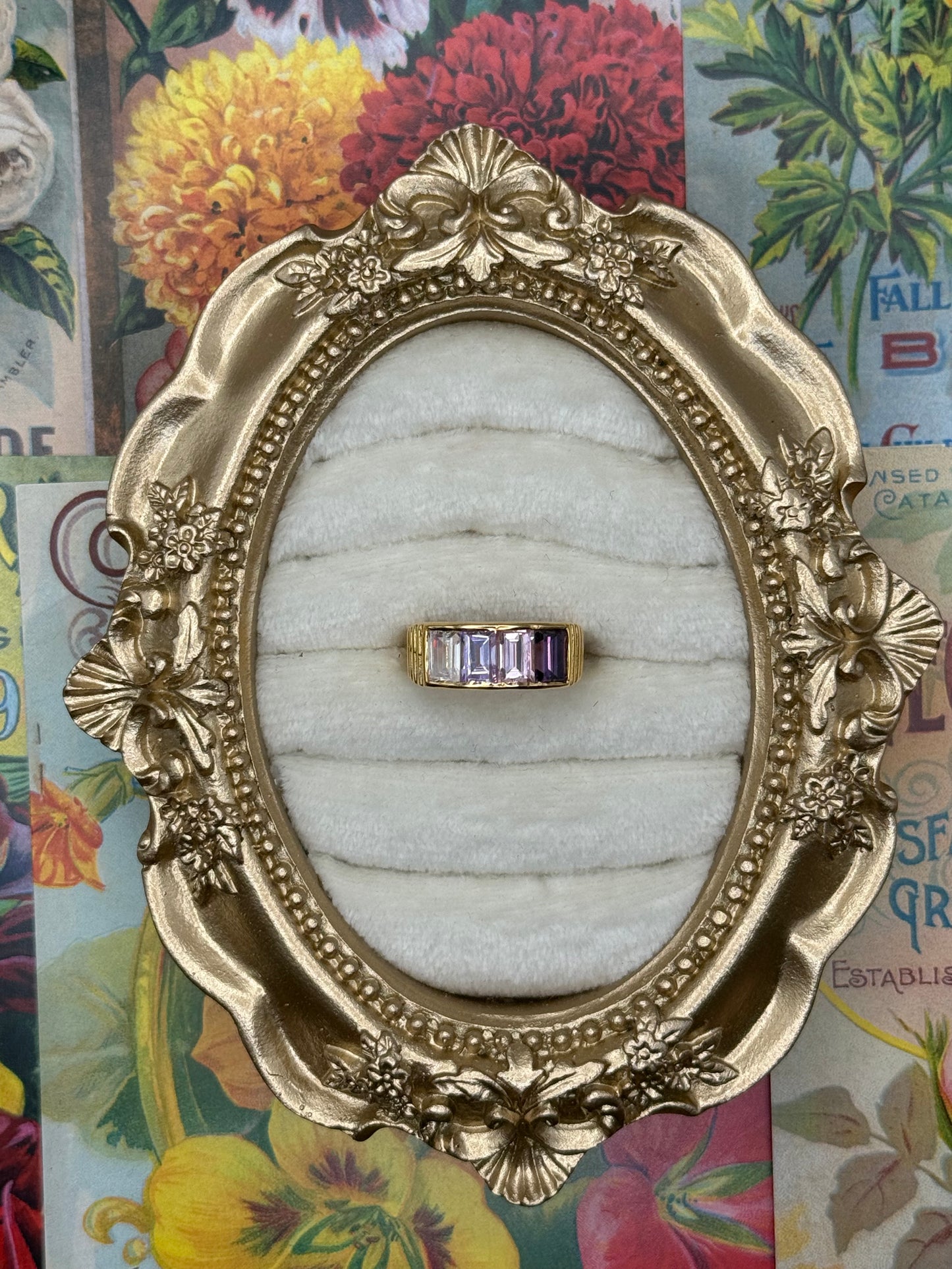 Vintage Gold Tone Purple Stone Ring Size 5