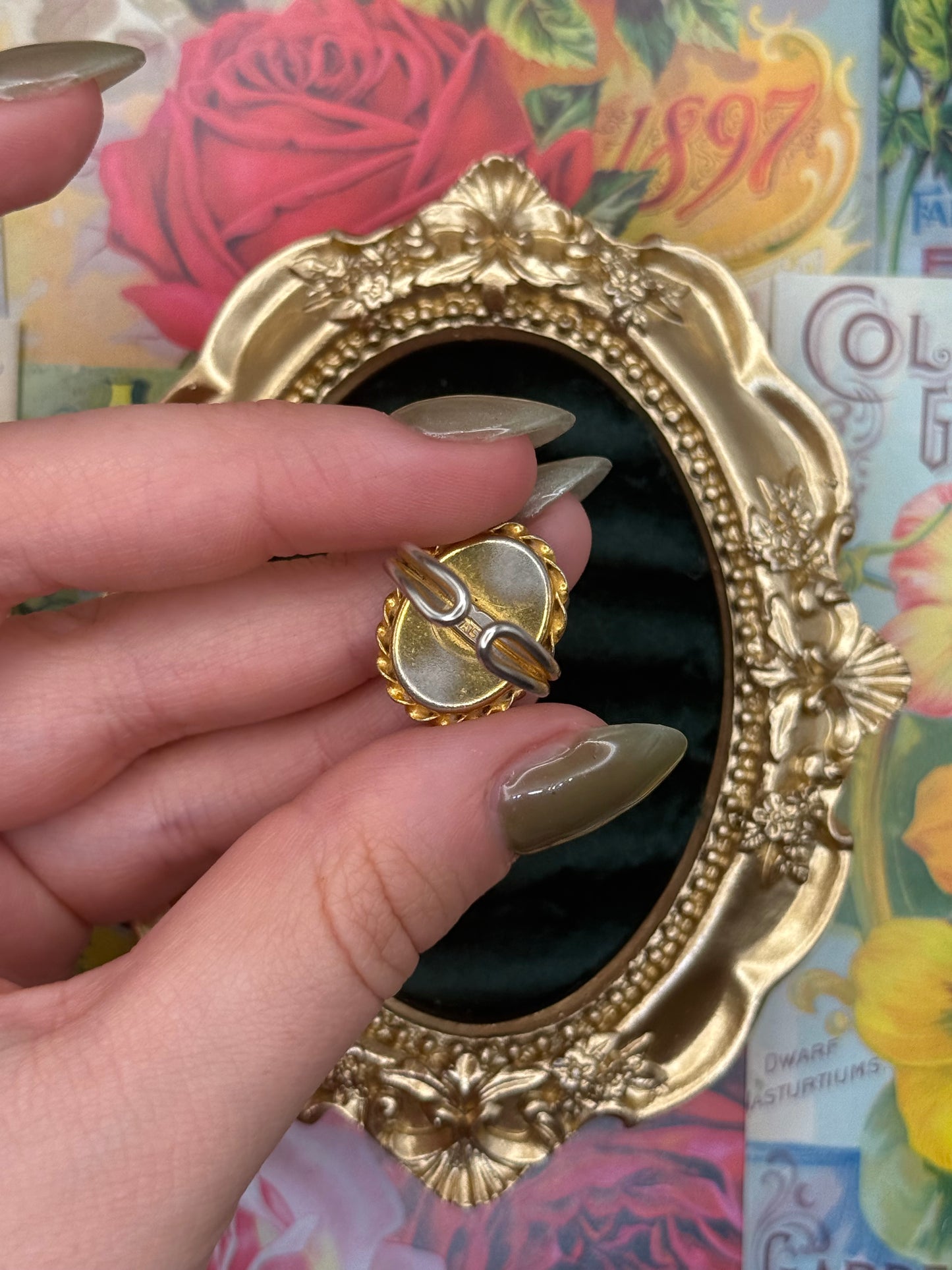 Vintage Gold Tone Italian Micro Mosaic Ring Size 5.5