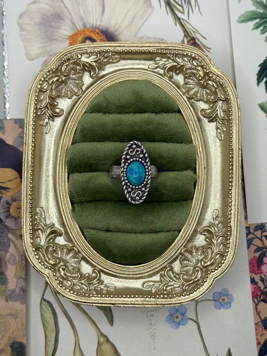 Vintage Silver Tone Gemstone Ring Size 8