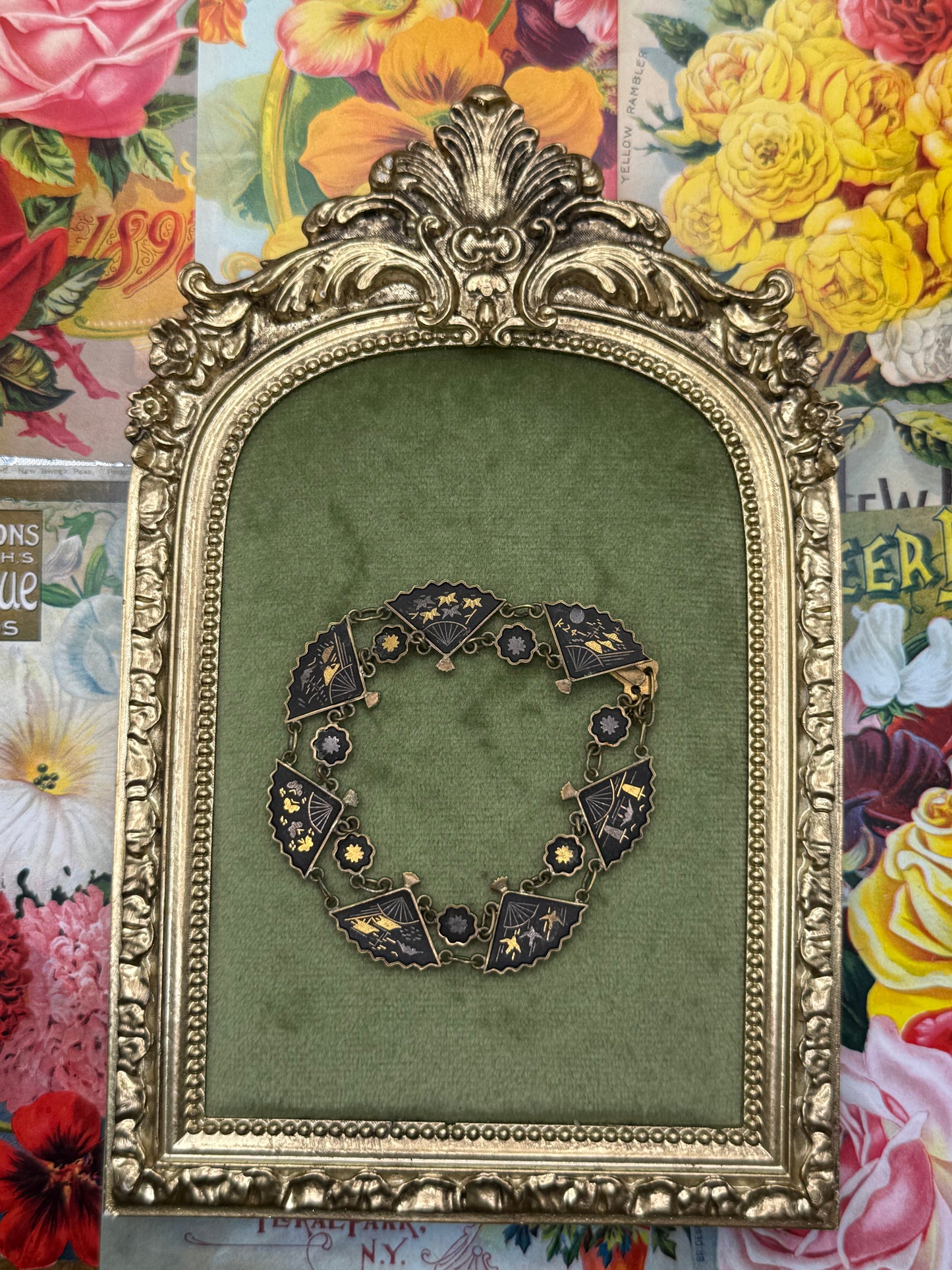 Vintage Gold Tone Japanese Damascene Bracelet (Matte) 6.5”