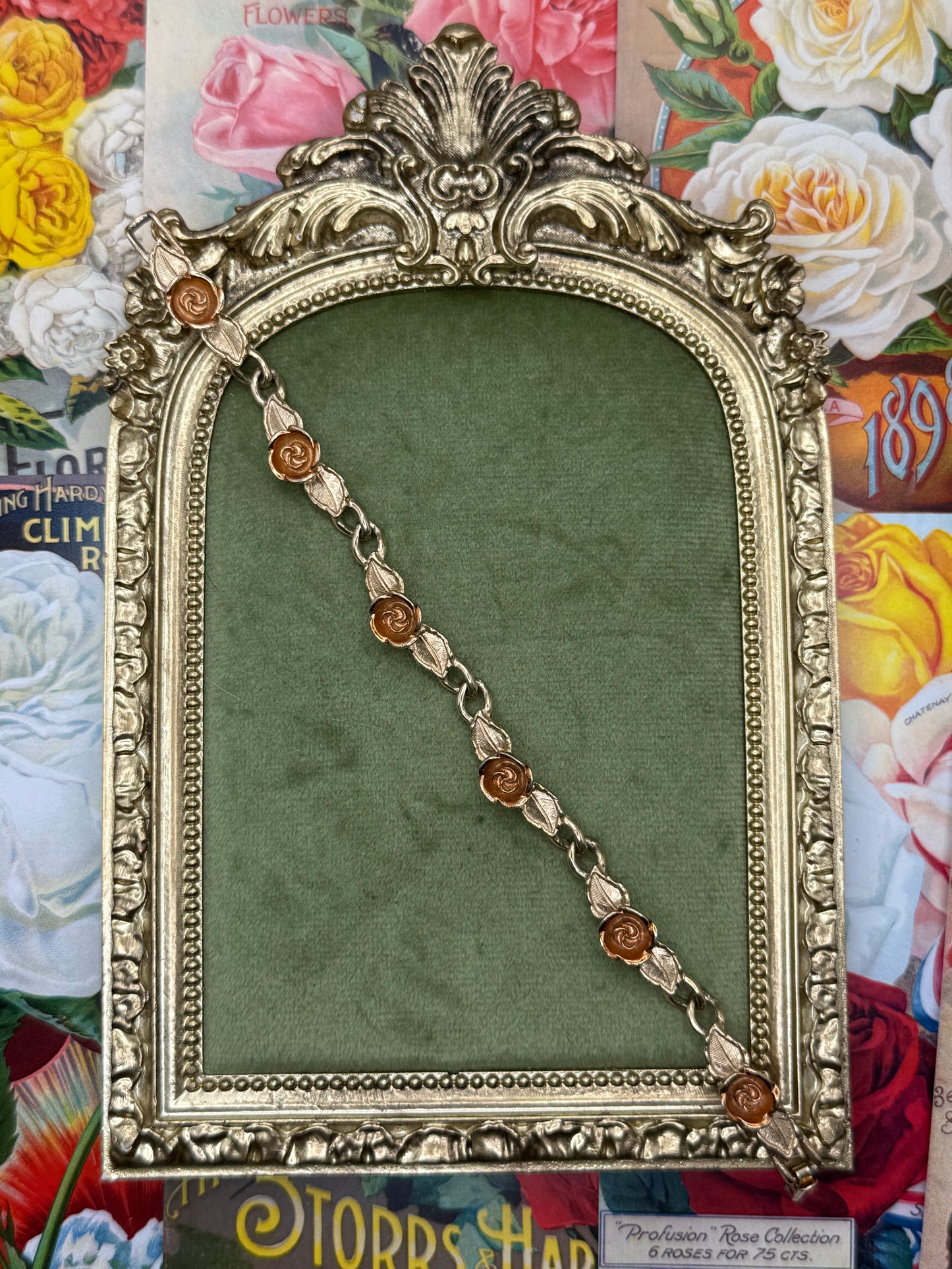 Vintage Gold Tone Avon Roses Bracelet