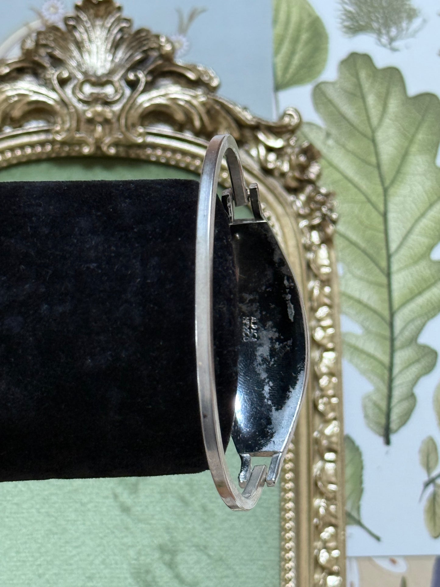 Vintage Silver Tone Abalone Cuff Bangle Bracelet