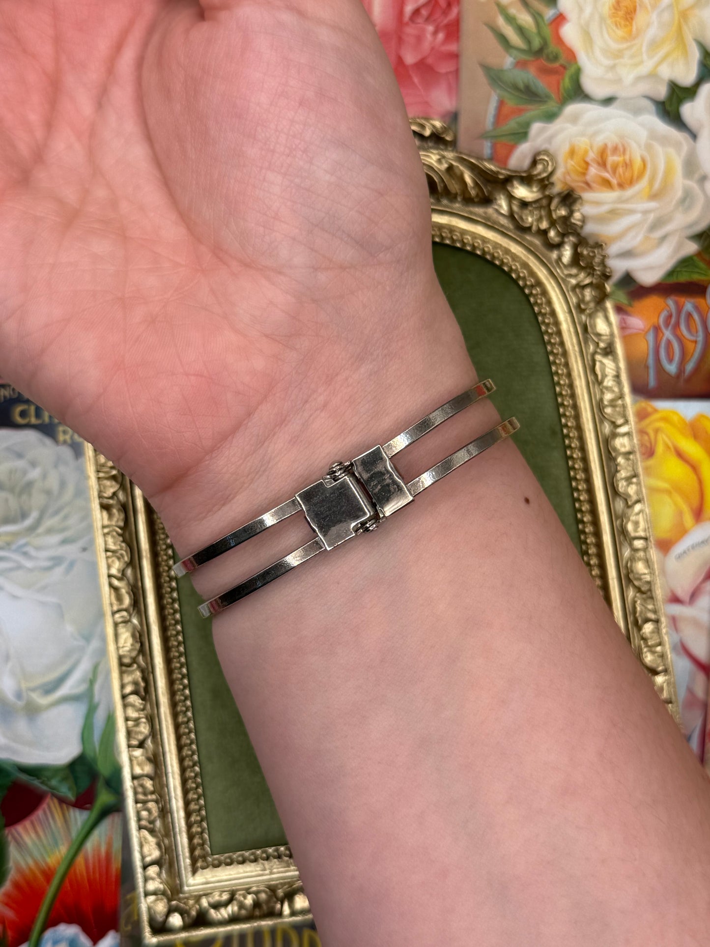Vintage Silver Tone Hinge Scarab Bracelet