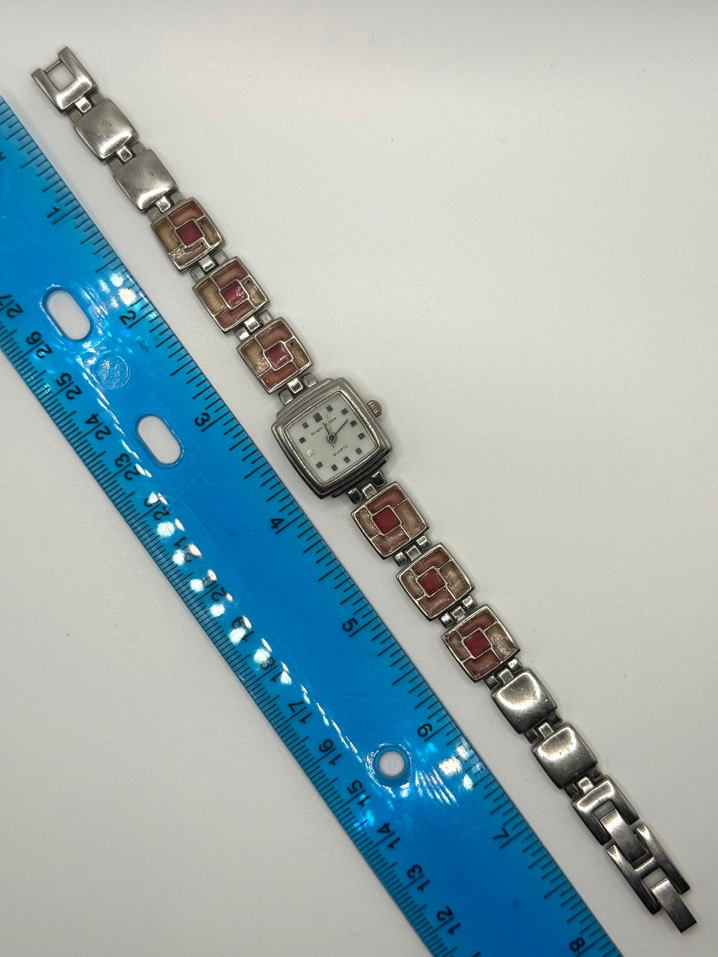 working silver tone stained glsss style watch