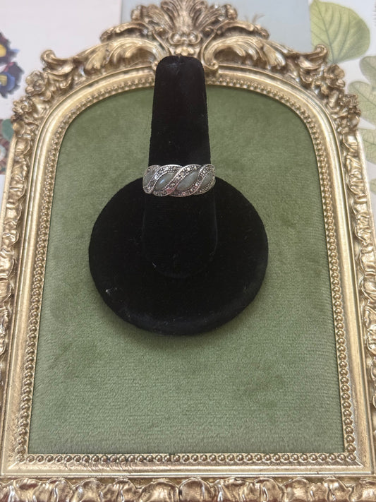 Vintage Sterling Silver 925 Jadeite Marcasite Ring Size 7