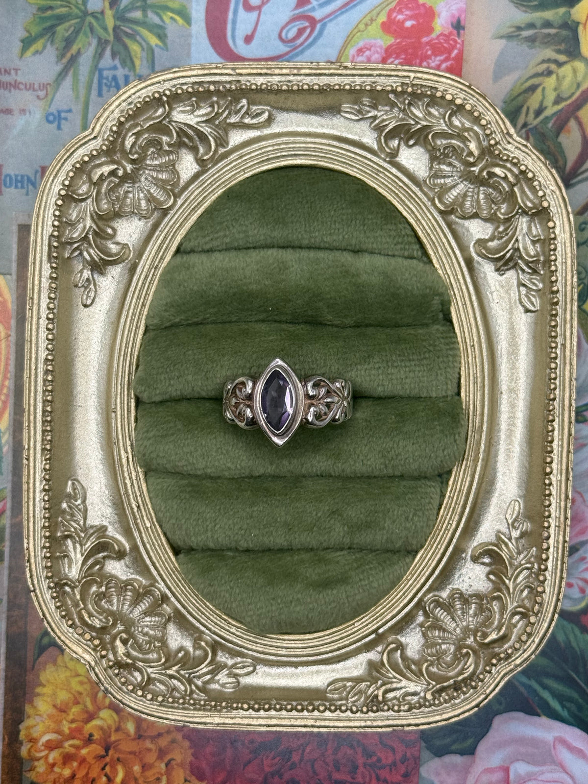 Sterling Silver Marquis Gemstone Ring Size 7.75