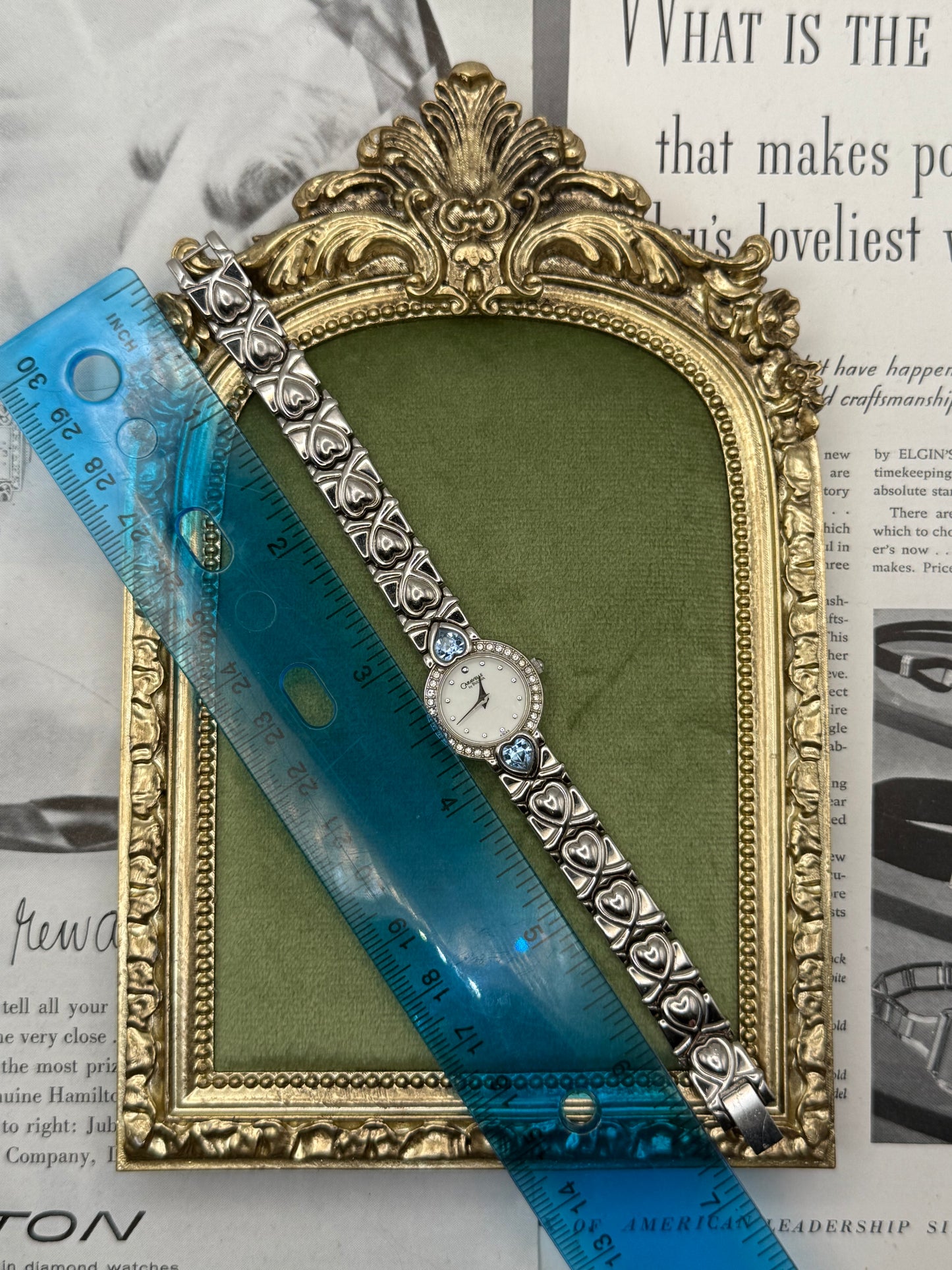 Working Vintage Silver Tone Gemstone Watch