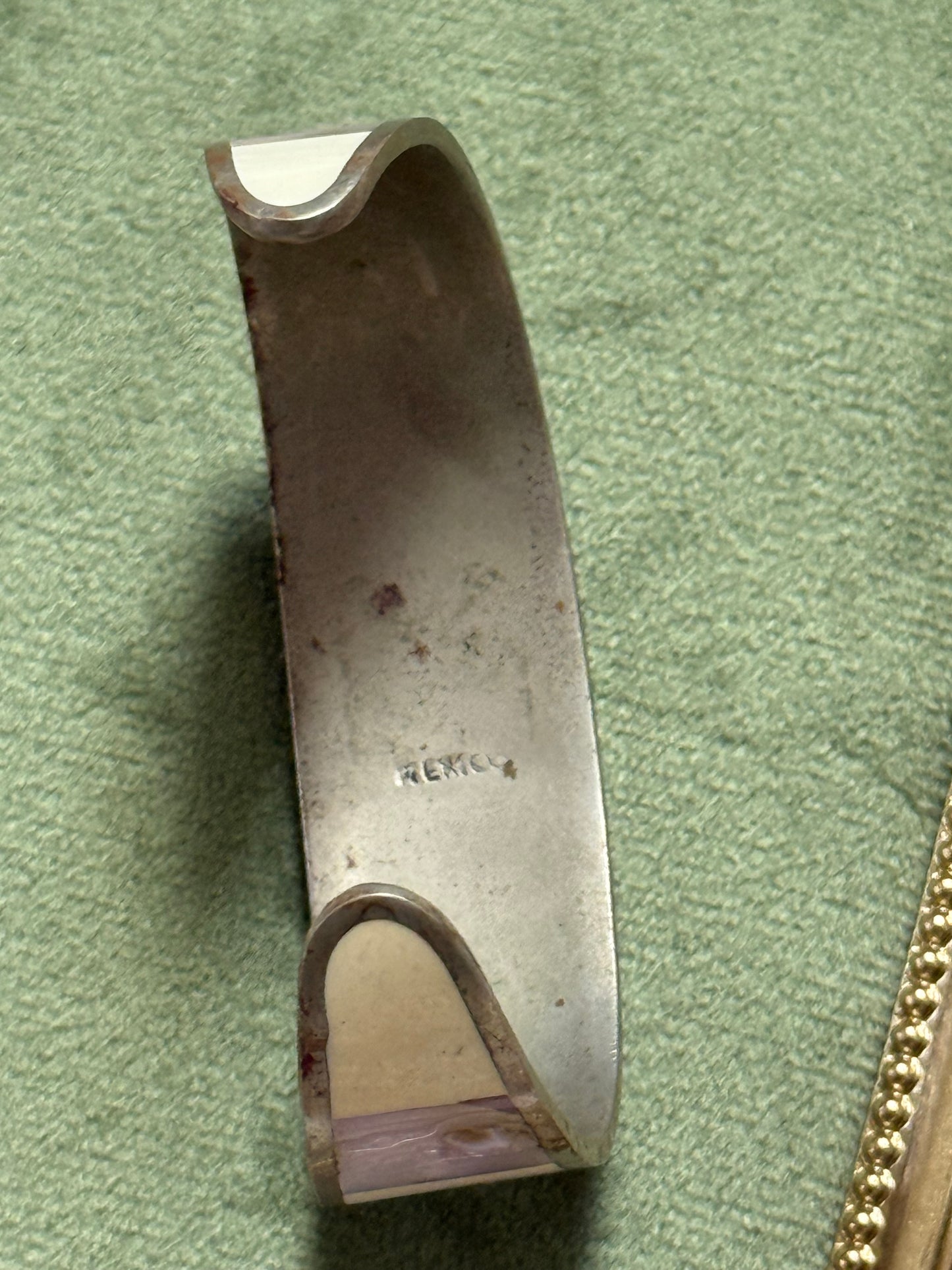 Vintage Silver Tone Abalone Inlay Cuff Bracelet