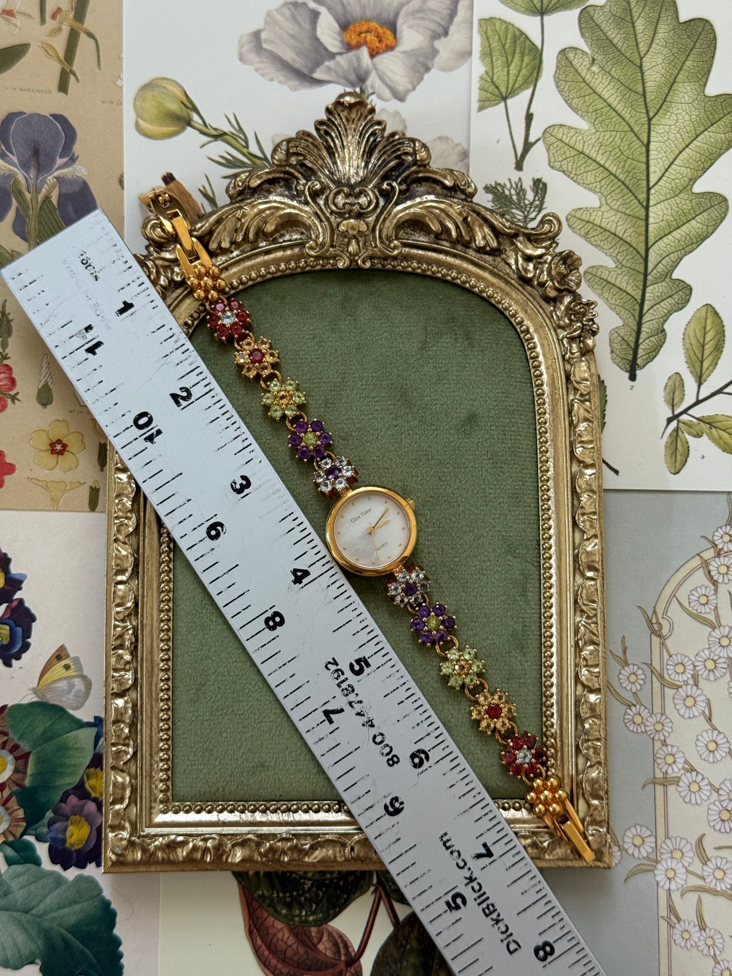 Working Vintage Gold Tone Gemstone Watch