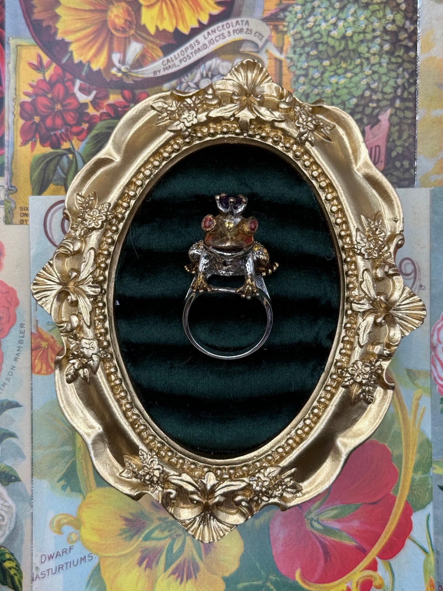 Sterling Silver Detailed Maximallist Gemstoned Frog Ring