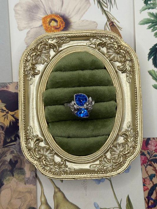 Vintage Silver Tone Blue Stone Ring Size 8