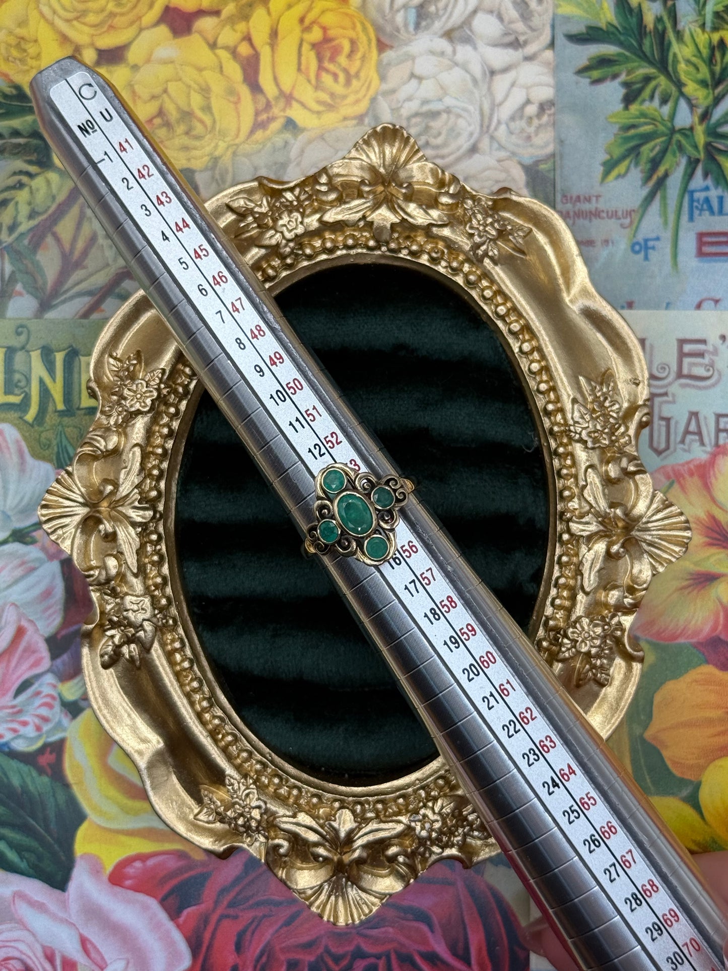 9k Gold Emerald 5-Stone Ring Size 7