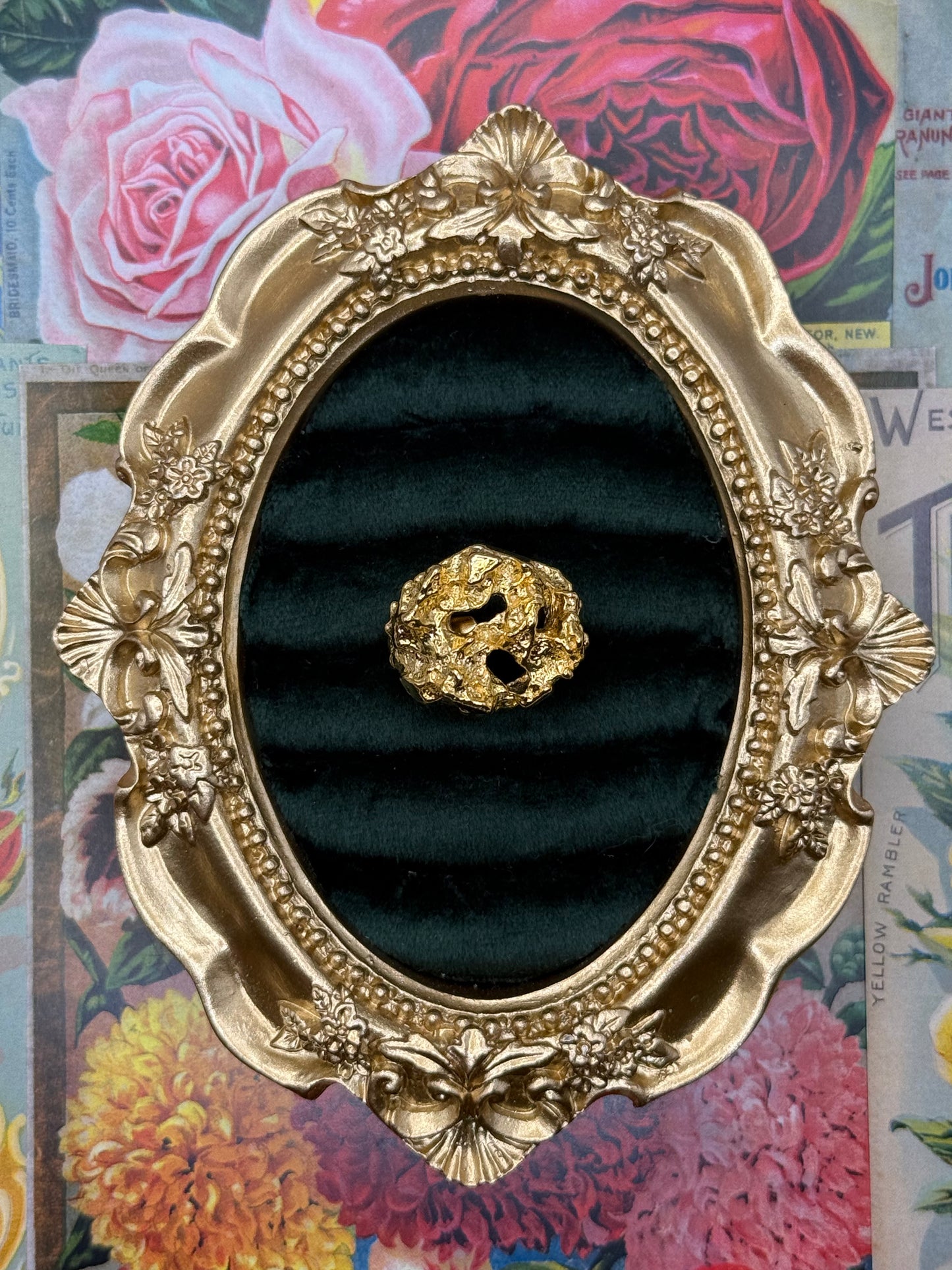 Vintage Gold Tone Adjustable Nugget Style Ring Size 7.5