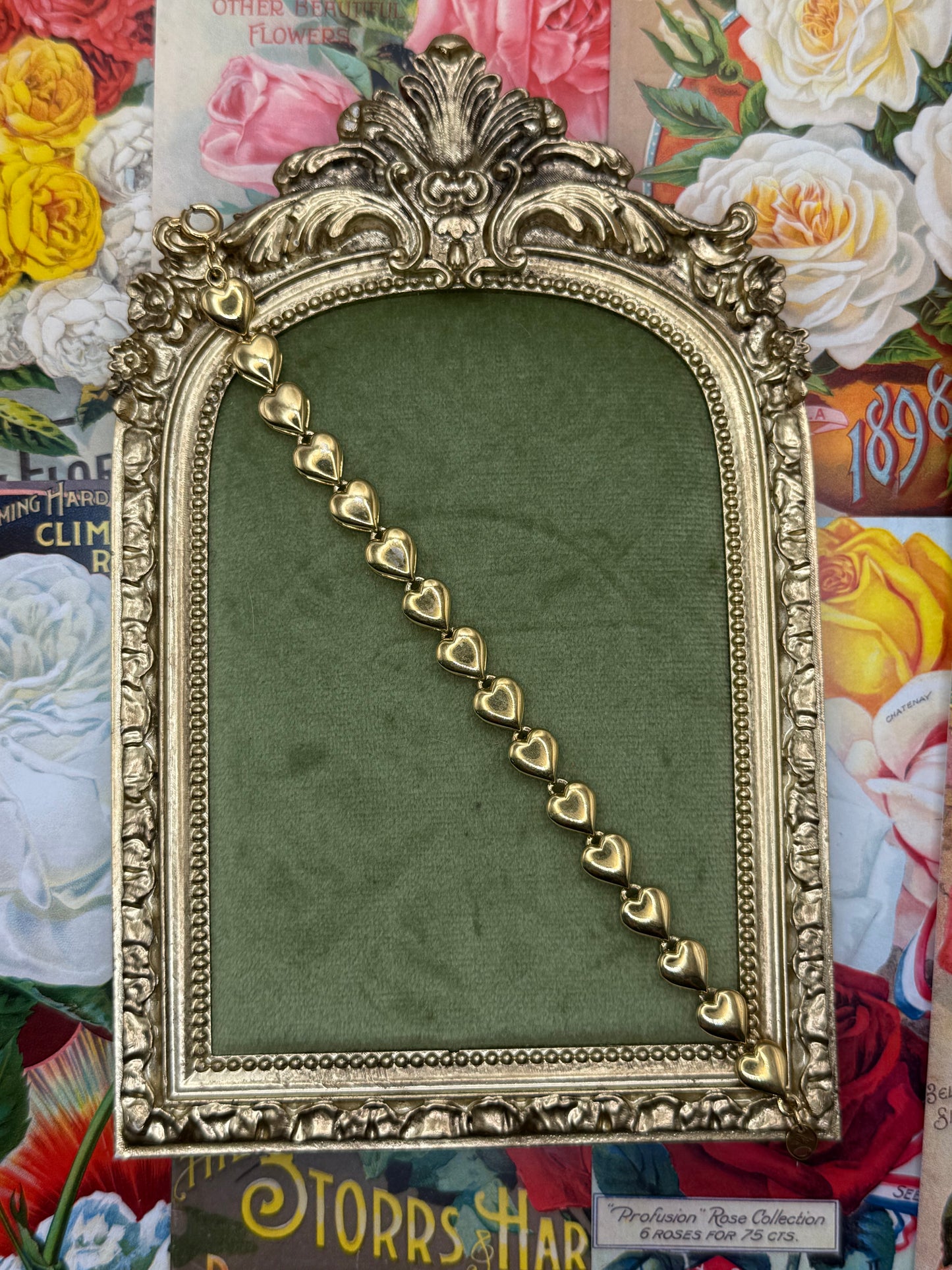 Vintage Gold Tone Dainty Hearts Bracelet