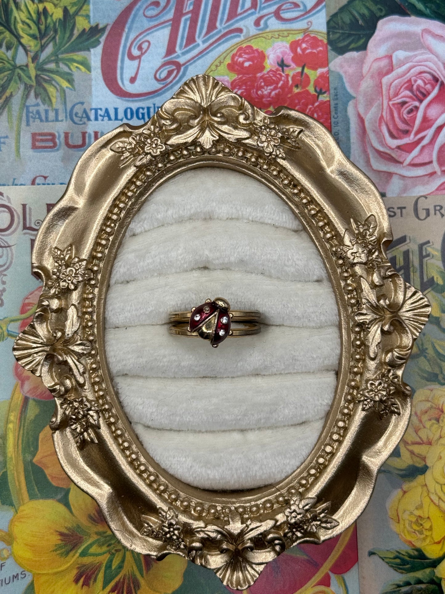 Vintage Gold Tone Ladybug Ring Size 8.75 - Read Description