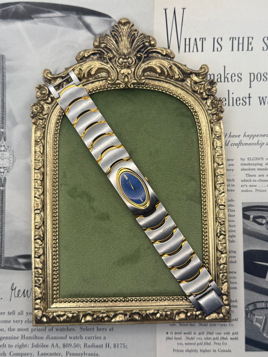 Working Vintage Two Tone Pulsar by Seiko Blue Dial Watch