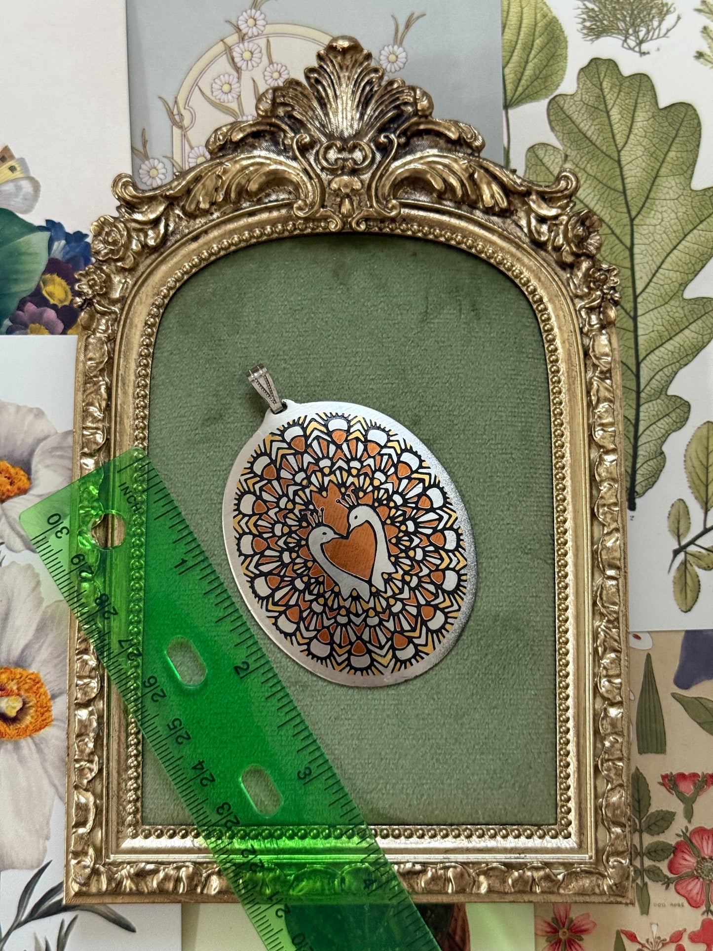 Vintage Silver Tone Damascene Pendant