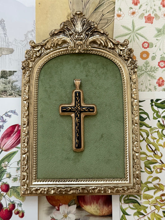 Vintage Gold Tone Enameled Cross Pendant