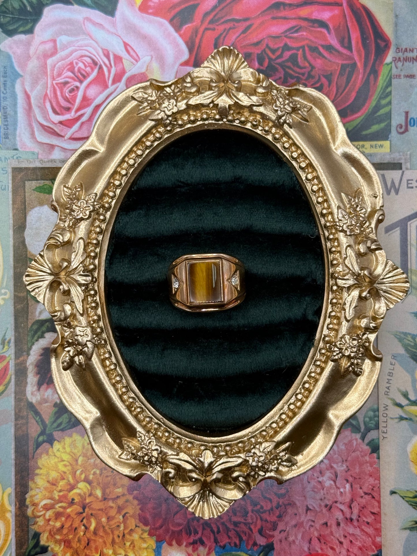 Vintage Gold Tone Tigers Eye Ring Size 7