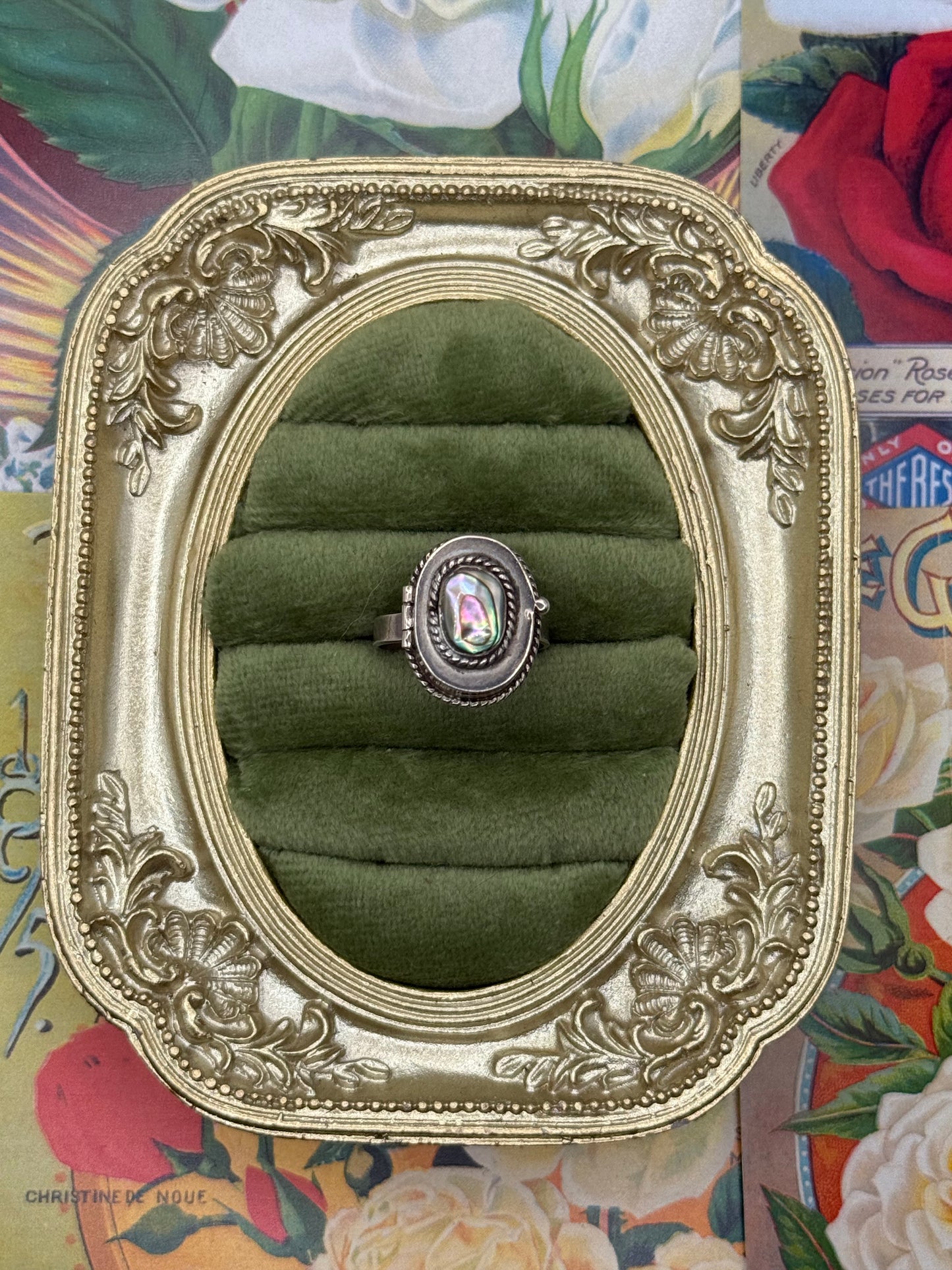 Vintage Sterling Silver Taxco Abalone Poison Ring Size 7.25