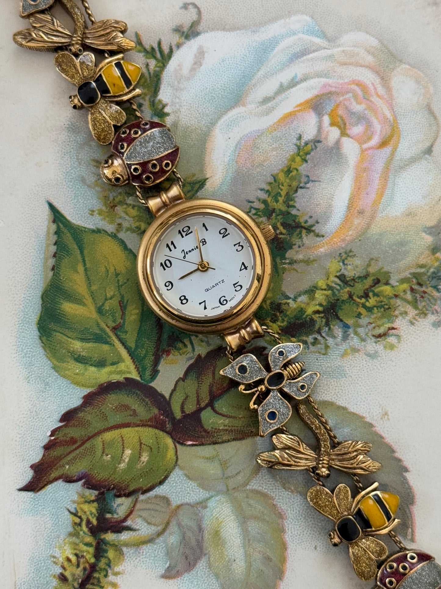 jennie b gold tone insect and ladybug slider charm watch