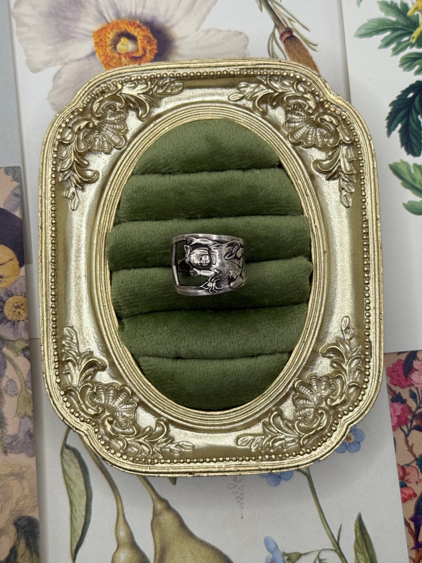 Vintage Sterling Silver Miss Muffett Spoon Ring Size 6