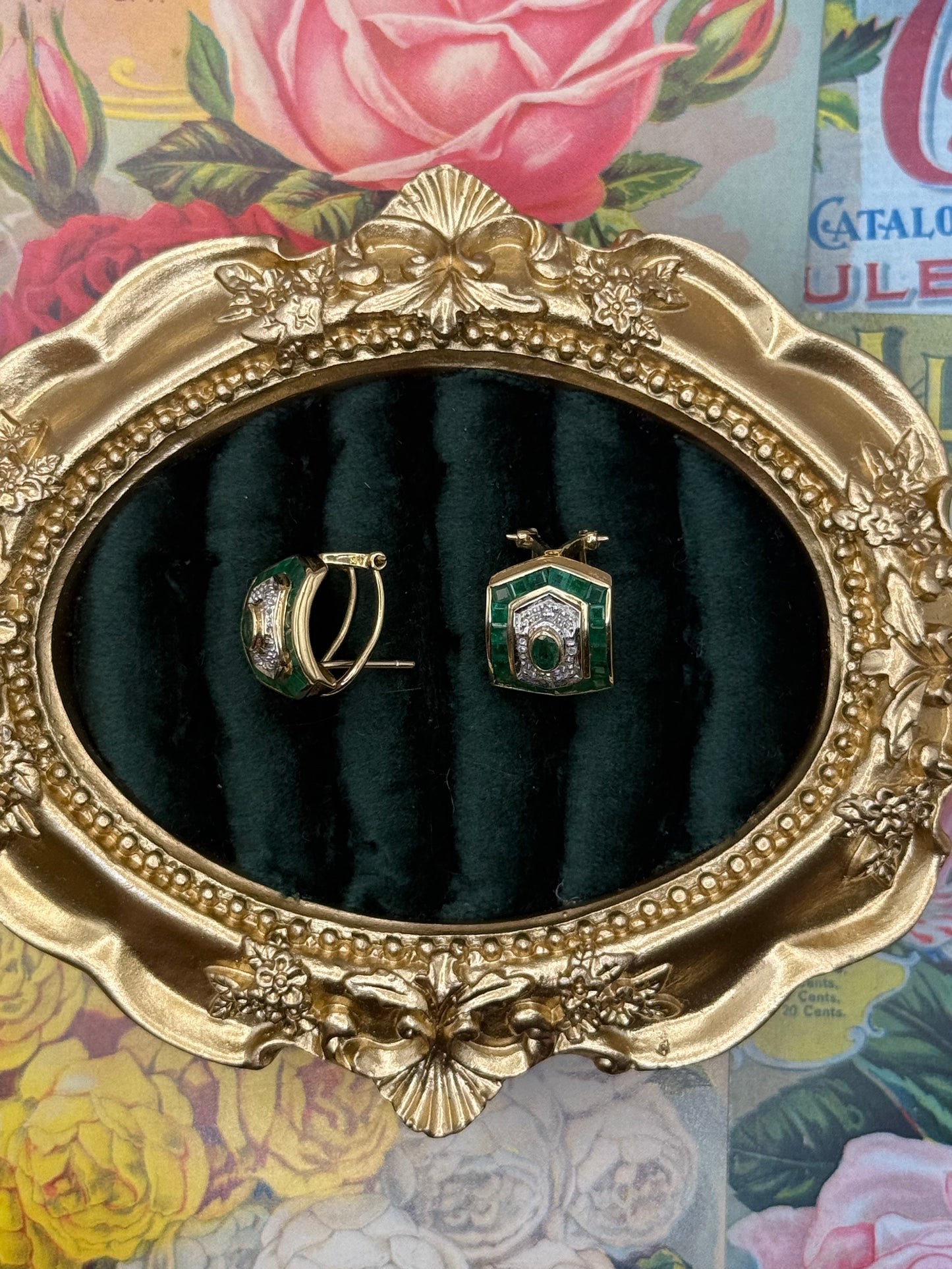 14K Diamond & Emerald Earrings