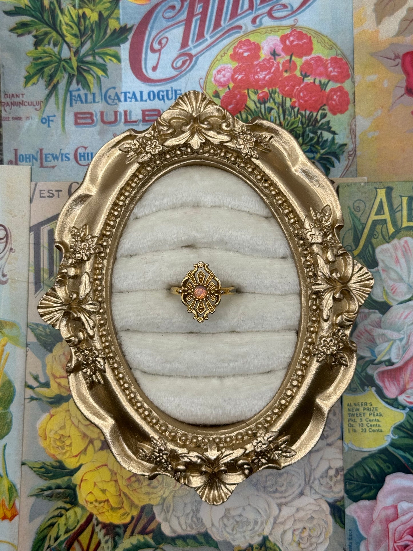 Vintage Gold Tone Faux Opal Ring Size 5.75