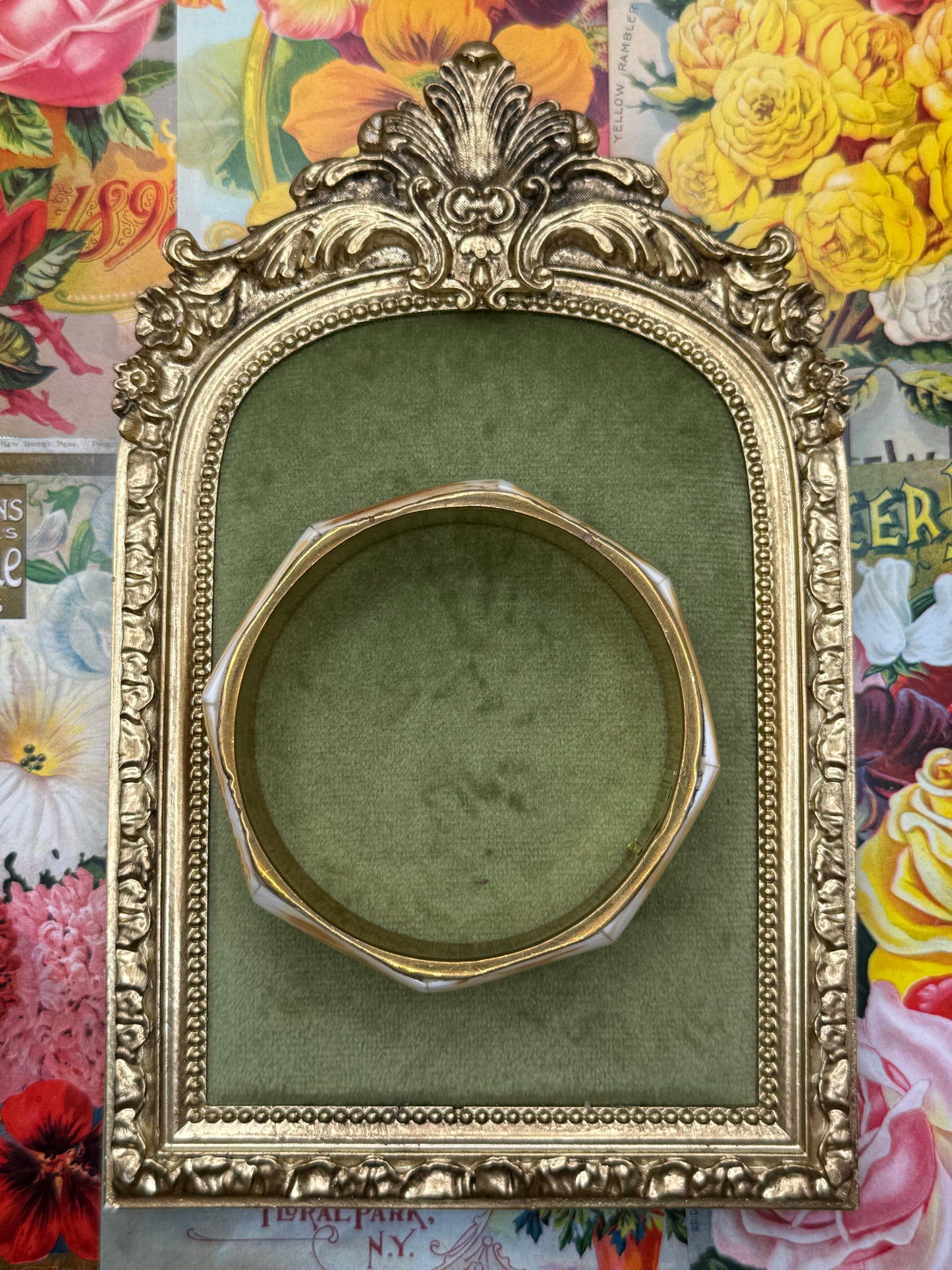Vintage Gold Tone Hexagonal Bangle 8”
