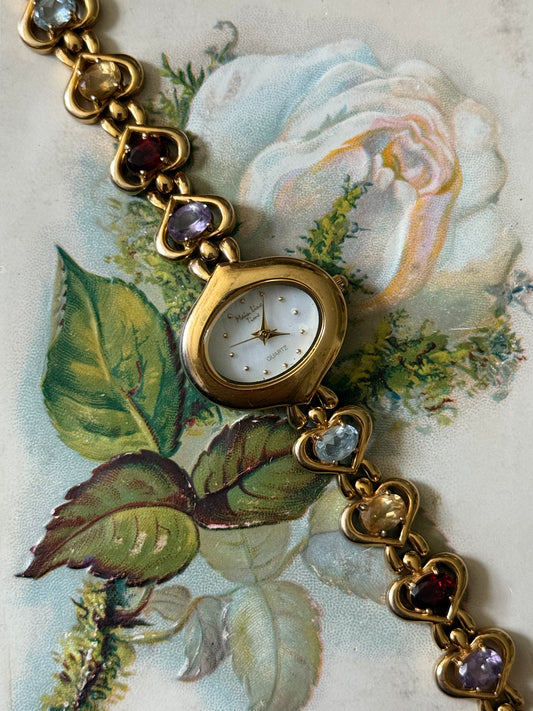 nonworking gold tone gemstone band watch
