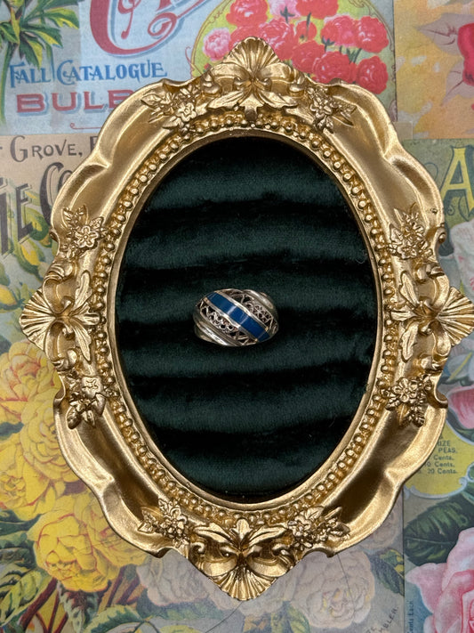 Vintage Sterling Silver Enameled Ring Size 5