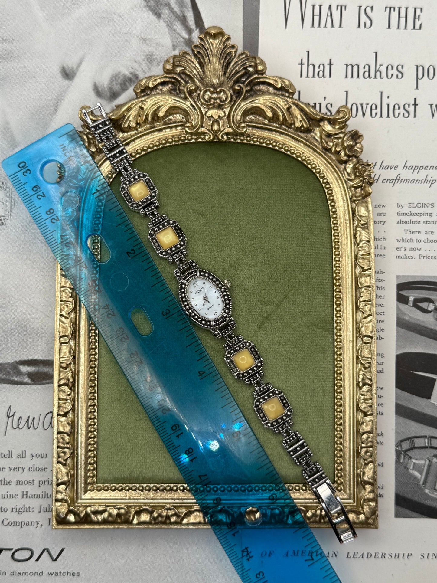 Working Vintage Silver Tone Gemstone Watch