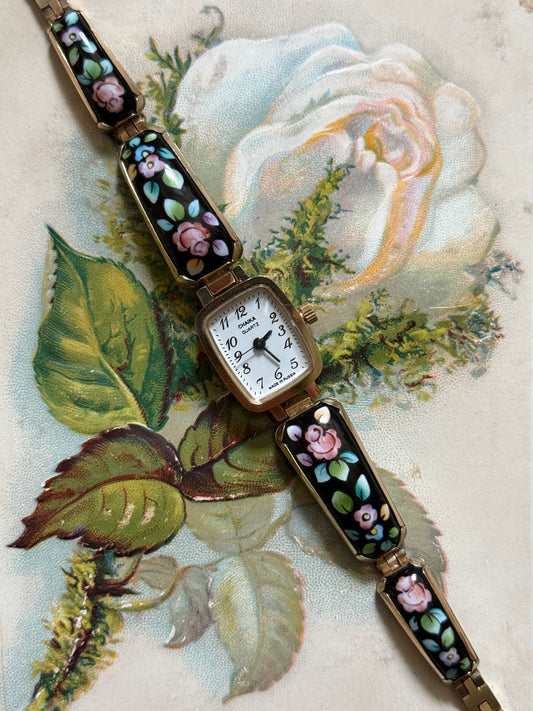 nonticking soviet floral enameled gold tone watch