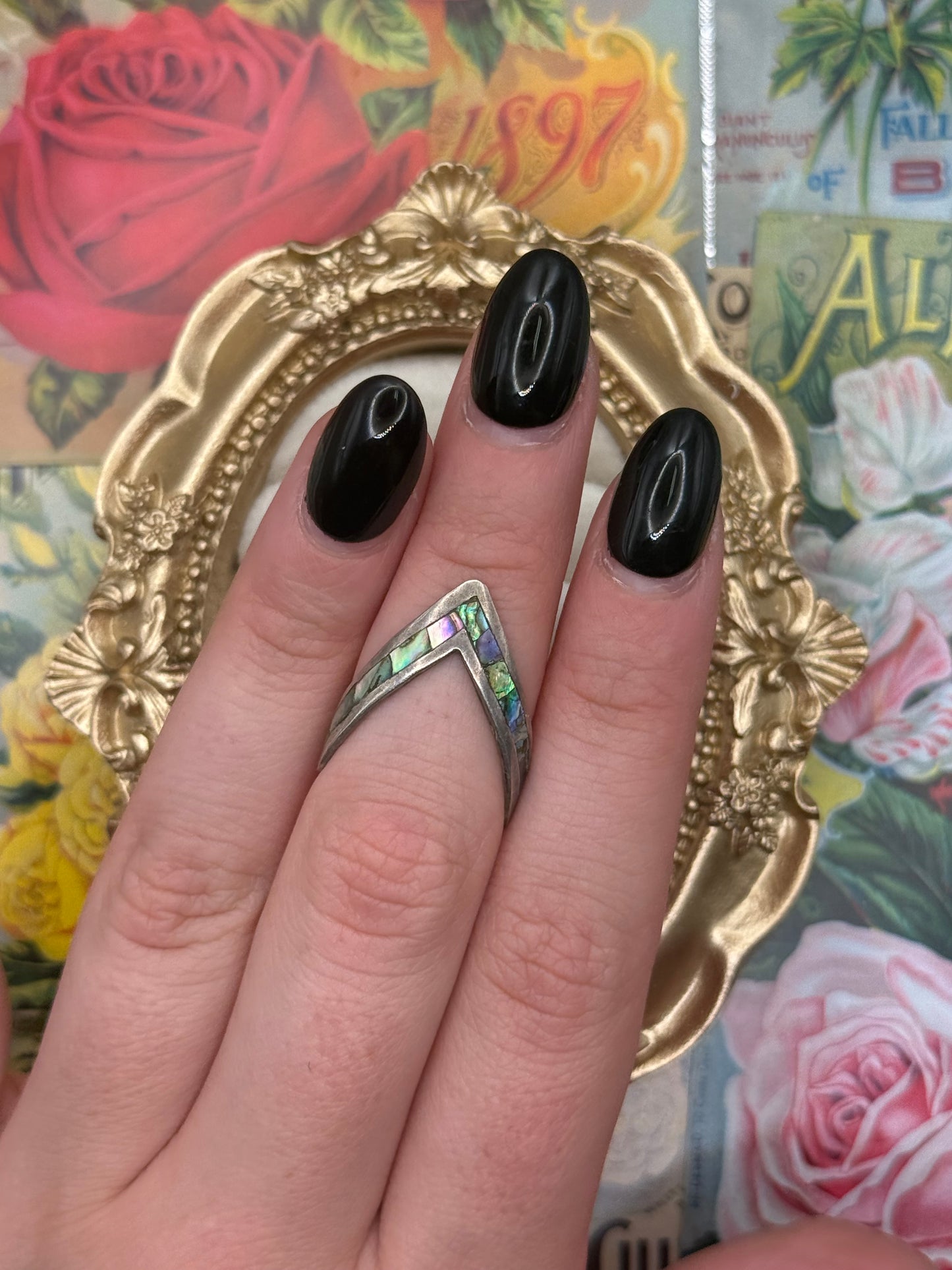 Sterling Silver Taxco Abalone Ring Size 6