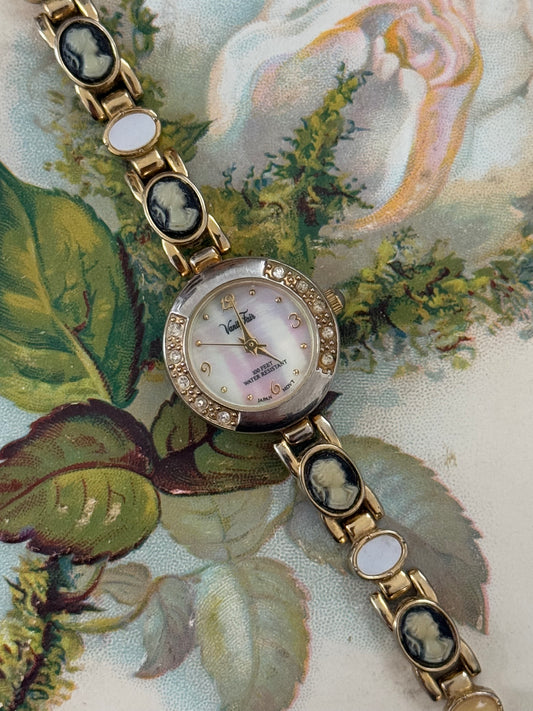 vanity fair vintage cameo band gold tone watch