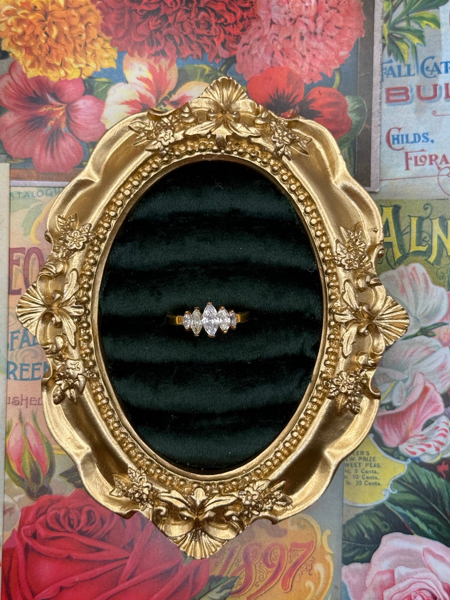 Vintage Gold Tone Marquise Ring Size 8